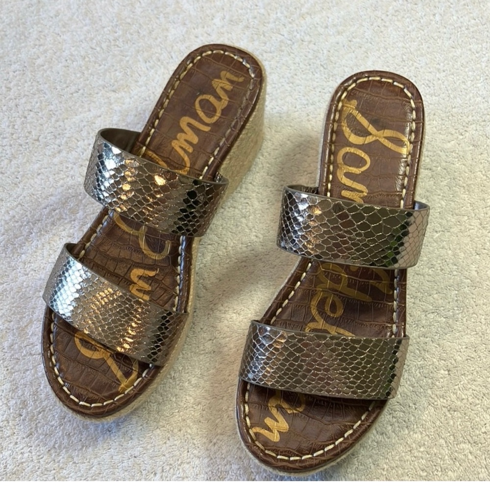 Sam Edelman Gold Slide Wedge Sandals “Rubie”